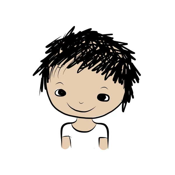 Niño lindo sonriendo, boceto para su diseño — Vector de stock