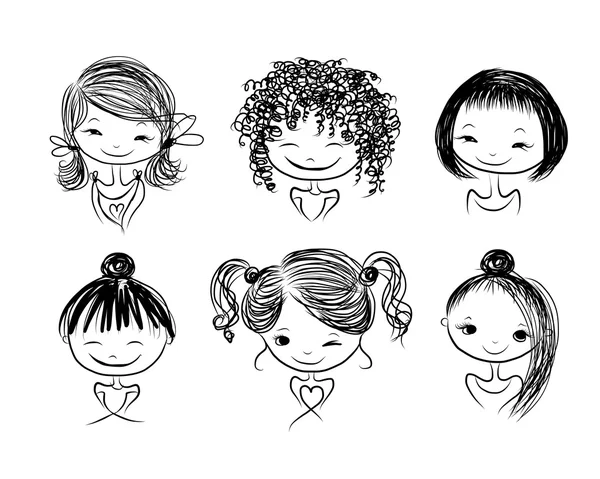 Nettes Mädchen lächelnd, Skizze für Ihr Design — Stockvektor