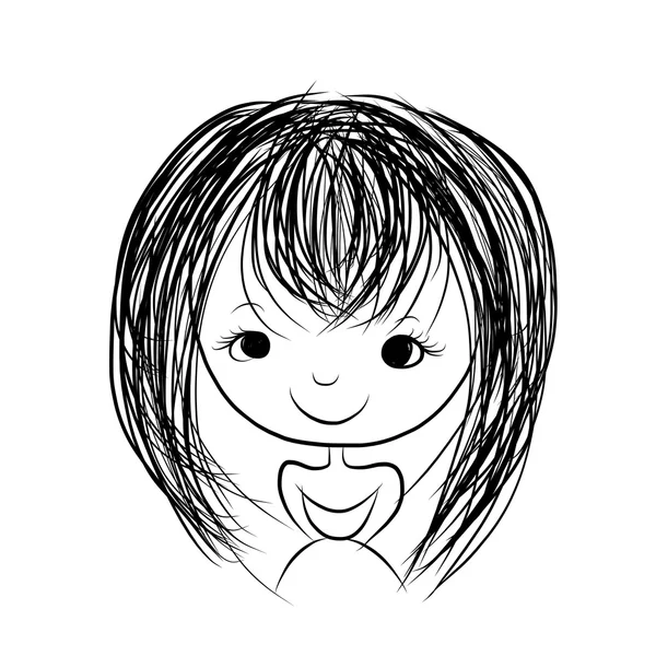 Χαριτωμένο κορίτσι χαμογελά, σκίτσο για το σχέδιό σας — Διανυσματικό Αρχείο