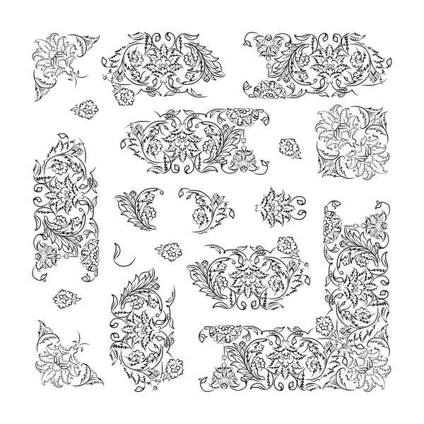 花卉装饰图案，设计元素的集合 — 图库矢量图片