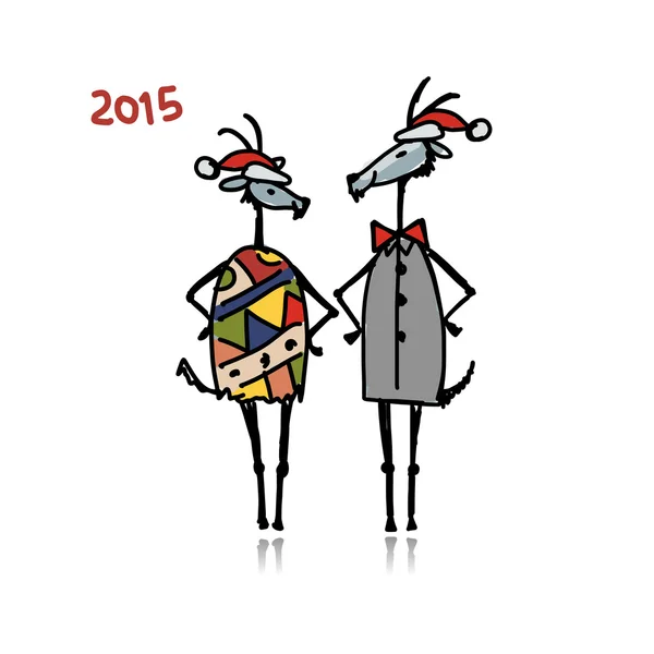 Couple of funny goats. Symbol 2015 new year — Stock Vector