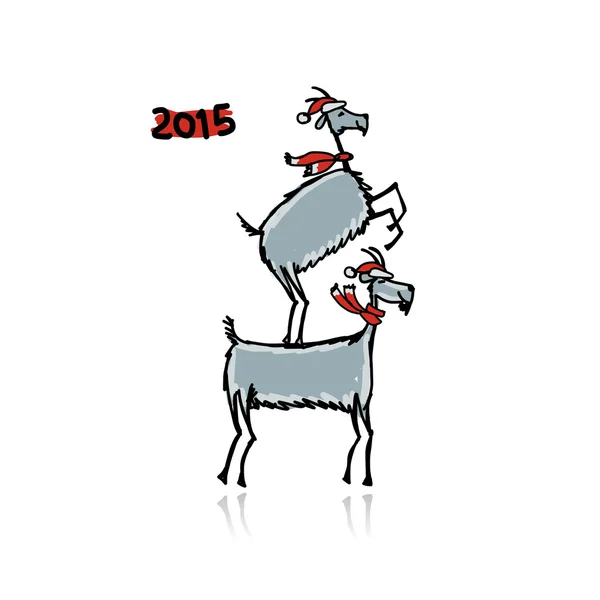재미 있는 염소 밑그림입니다. 2015 새 해의 상징 — 스톡 벡터