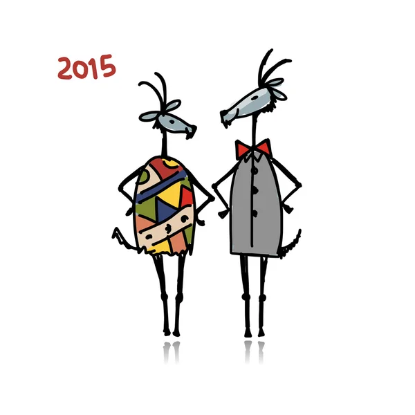 Deux drôles de chèvres. Symbole 2015 nouvelle année — Image vectorielle