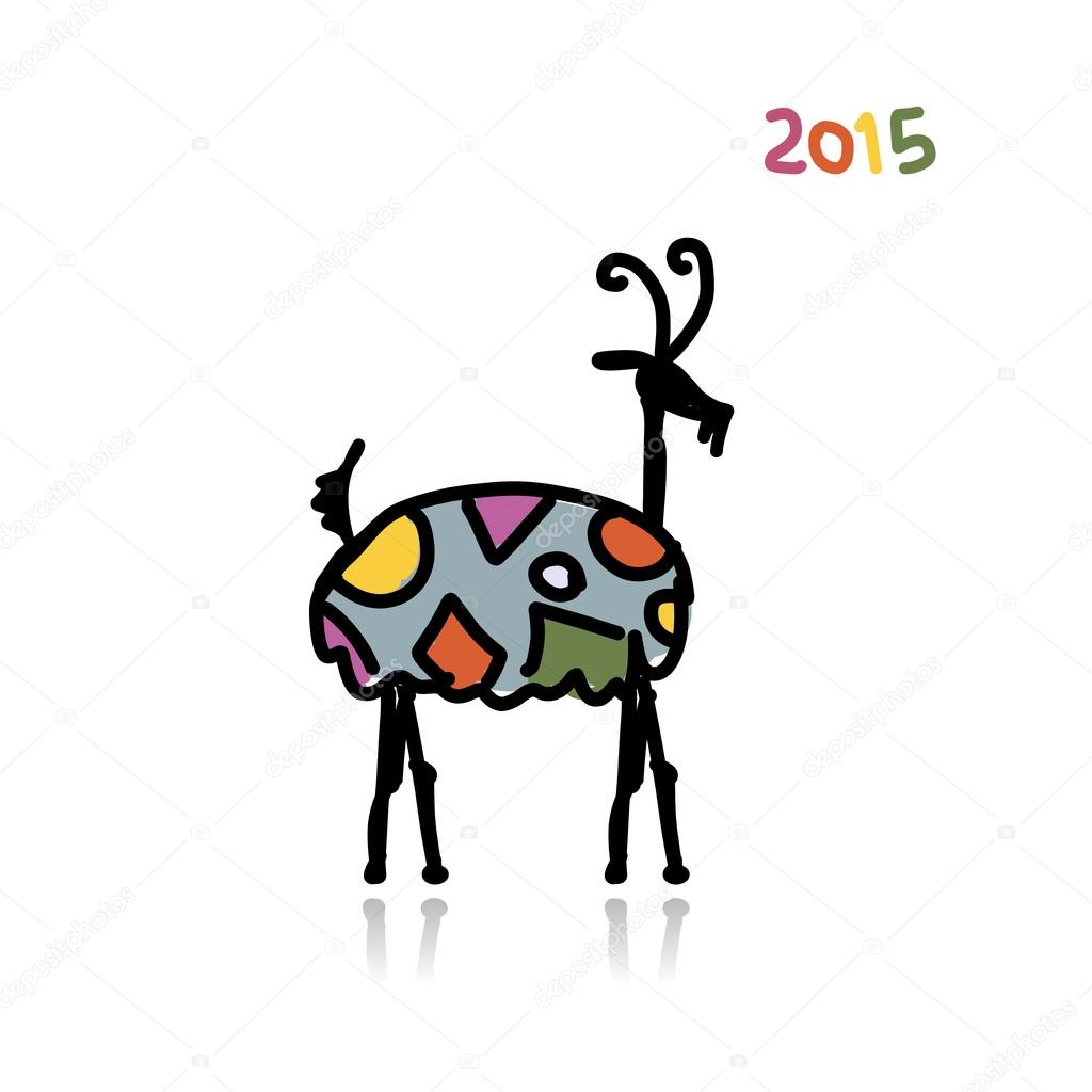 Funny goat sketch. Symbol of 2015 new year