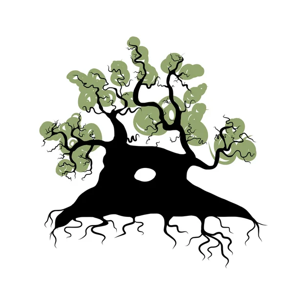Gran árbol viejo con raíces para su diseño — Archivo Imágenes Vectoriales
