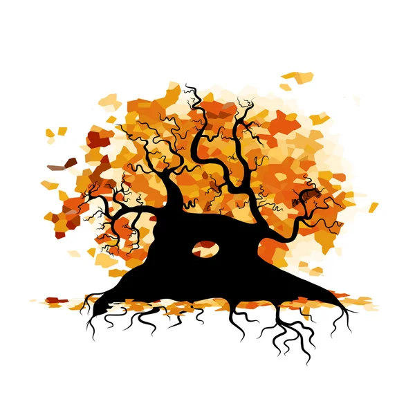 Árbol viejo de otoño con raíces para su diseño — Vector de stock