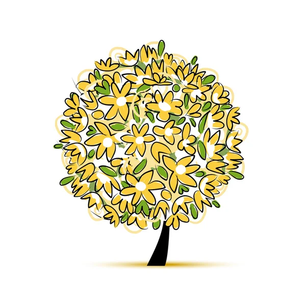Arte floral árvore amarela para o seu design — Vetor de Stock