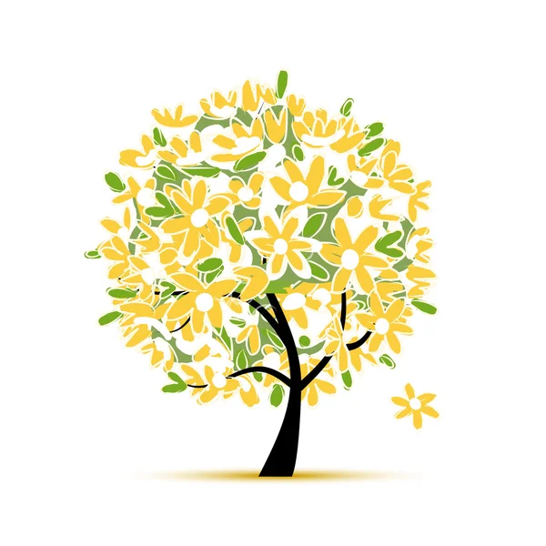 Arte floral árbol amarillo para su diseño — Vector de stock