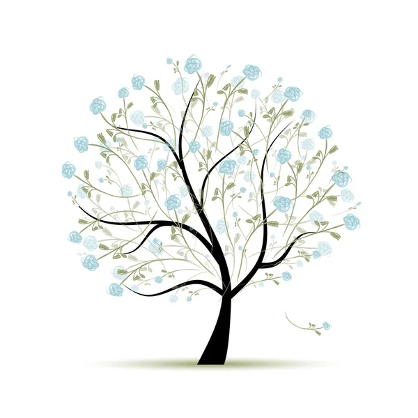 Árbol de primavera con flores para su diseño — Vector de stock