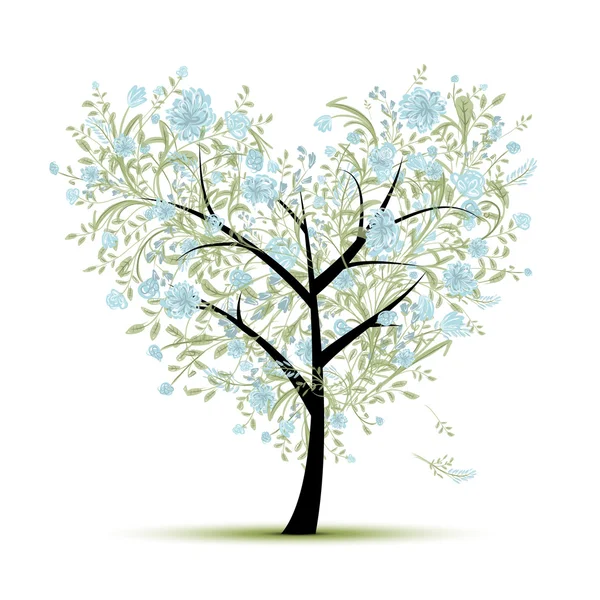 Floral liefde boom voor uw ontwerp, hart vorm — Stockvector