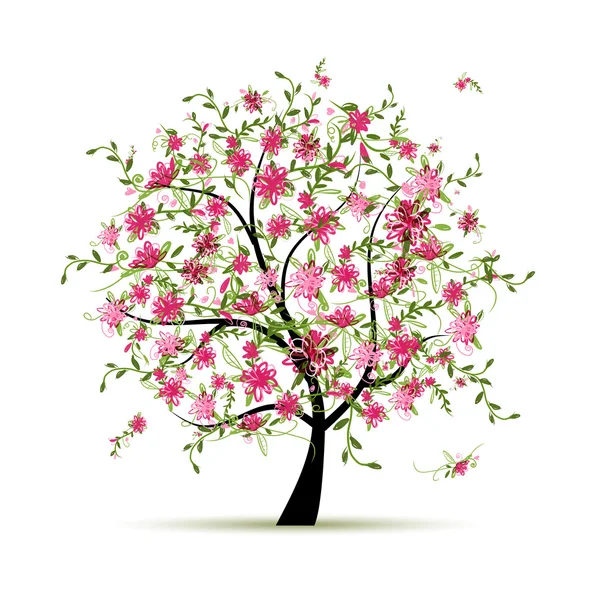 Jarní strom s růží pro návrh — Stockový vektor