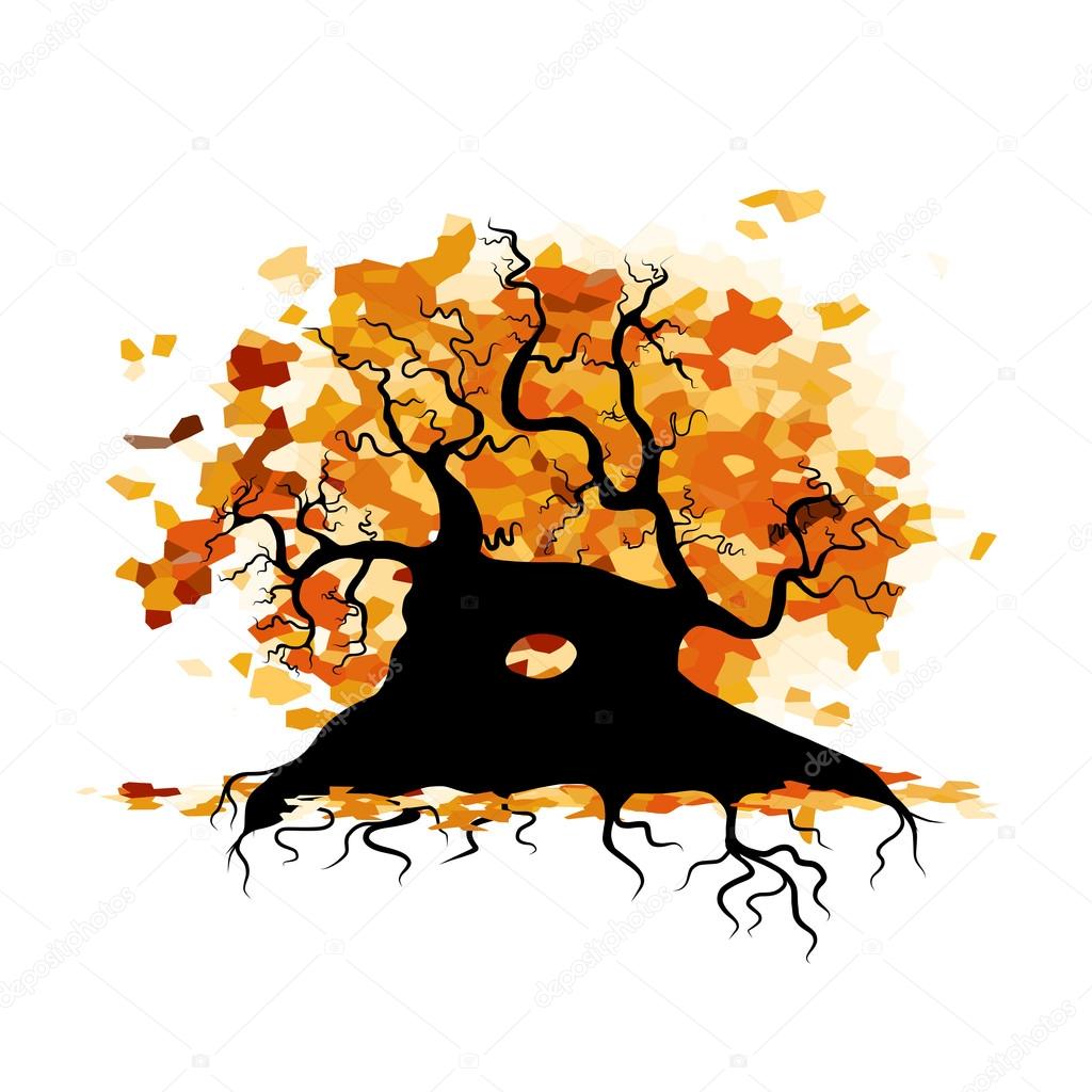 Vecchio albero di autunno con le radici per il vostro disegno — Vettoriale Stock