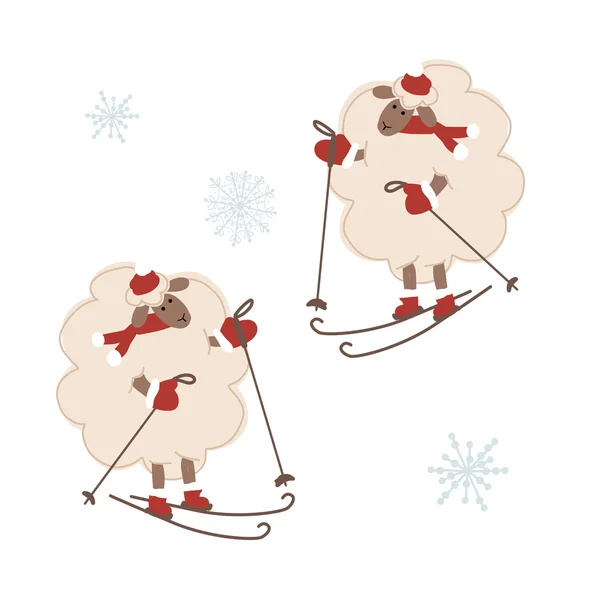 Moutons santa ski, symbole de la nouvelle année 2015 — Image vectorielle