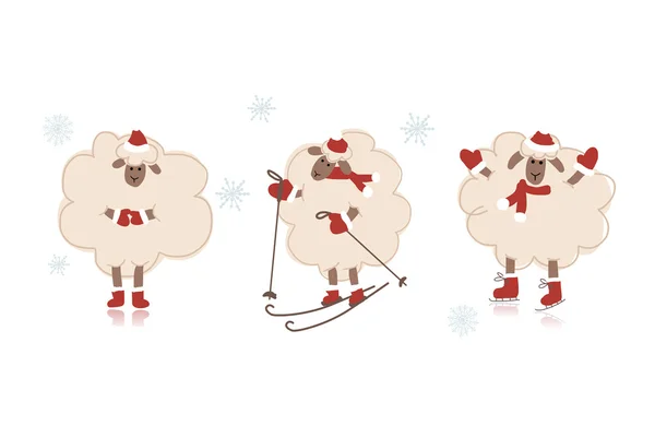 Grappige santa sheeps, symbool van het nieuwe jaar 2015 — Stockvector