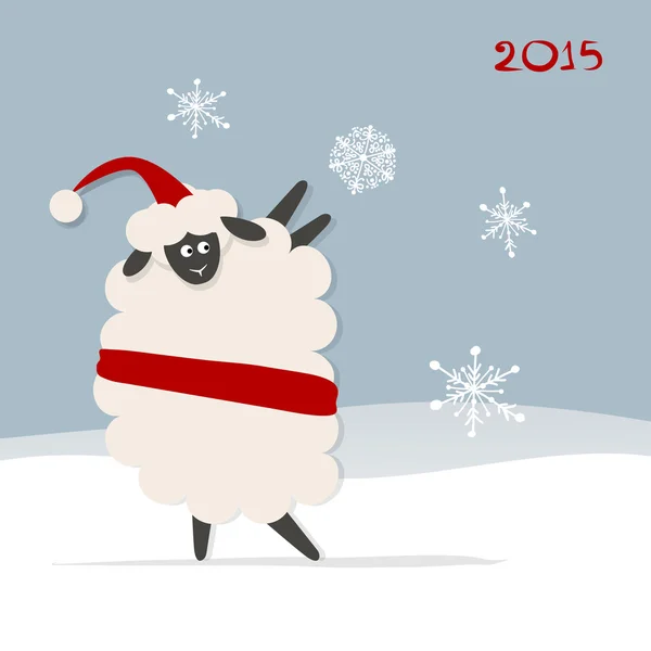 Funny sheep santa, symbol of new year 2015 — Stock Vector