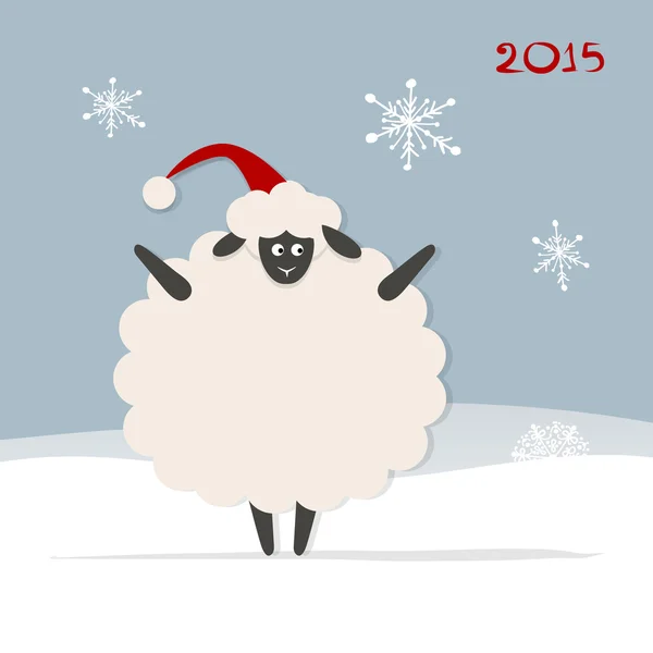 Funny Oveja Santa, símbolo del año nuevo 2015 — Vector de stock