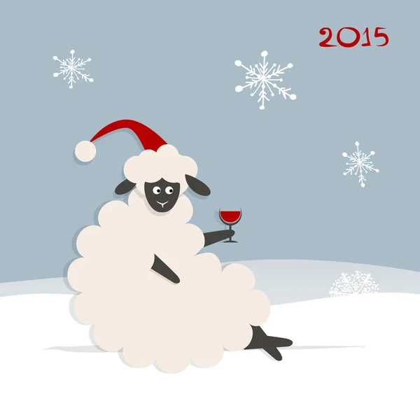 Funny Oveja Santa, símbolo del año nuevo 2015 — Vector de stock