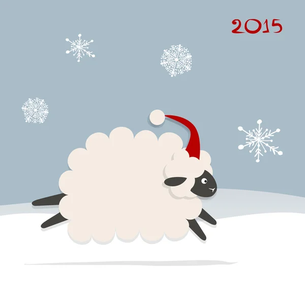 Funny Oveja Santa, símbolo del año nuevo 2015 — Vector de stock