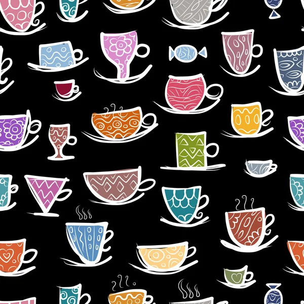 Conjunto de tazas adornadas. Patrón sin costuras para su diseño — Vector de stock