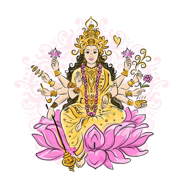 Indian goddess Shakti, sketch for your design — Stock Vector