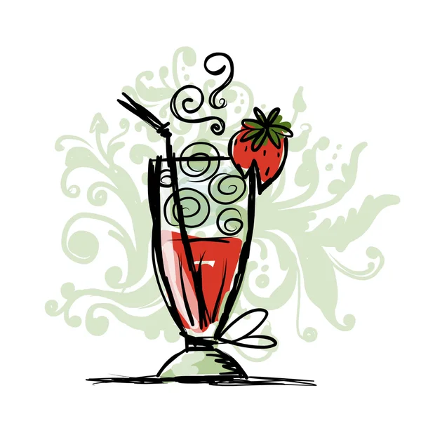 Cocktail with strawberry, sketch for your design — Stock Vector