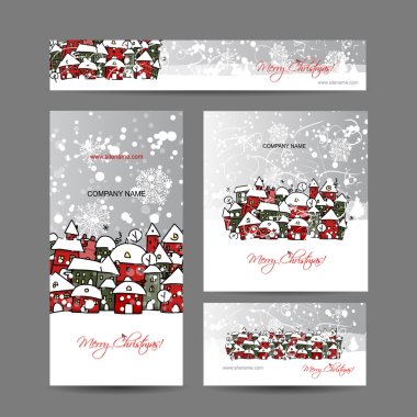 Christmas cards with winter city sketch for your design