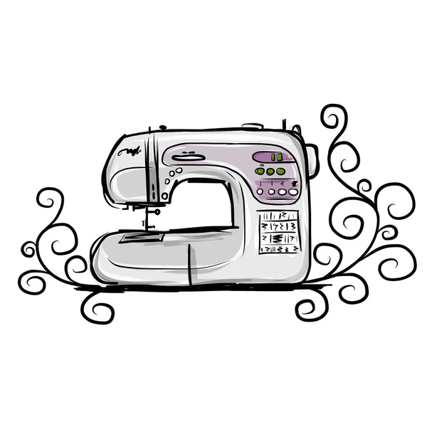 Sewing machine modern, tro sketch for your design — Stock Vector