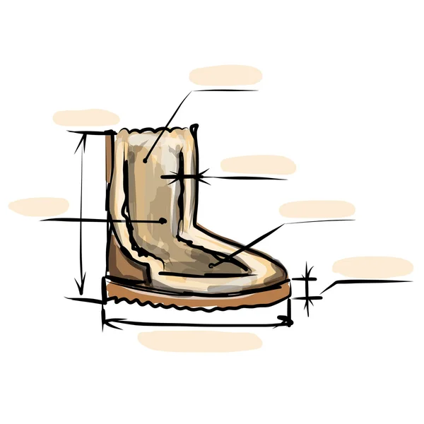 Winter boots ugg, sketch for your design — Stock Vector