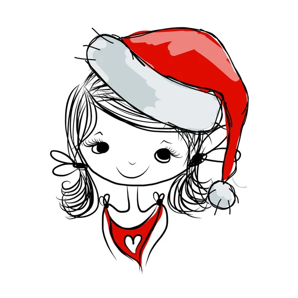 Santa girl portrait, sketch for your design — Stock Vector