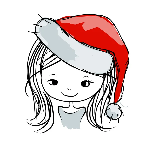 圣诞老人的女孩画像，为您设计素描 — 图库矢量图片