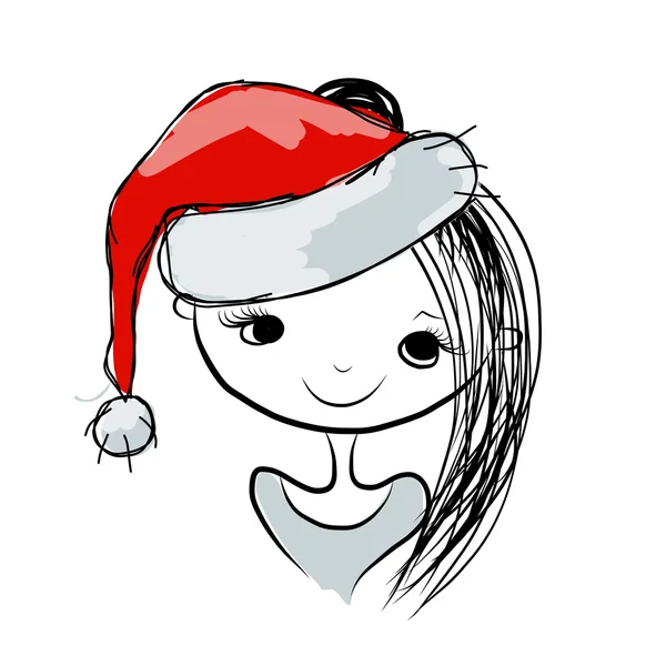 Santa girl portrait, sketch for your design — Stock Vector