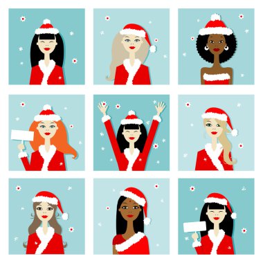 Noel Baba kız, yılbaşı kartpostalları tasarımınız için