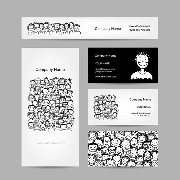 Colección de tarjetas de visita, diseño de multitud de personas — Vector de stock