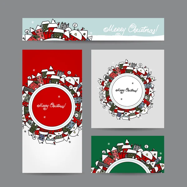 Cartes de Noël avec esquisse de ville d'hiver pour votre design — Image vectorielle