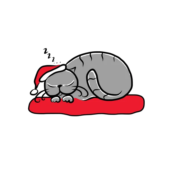 サンタ猫の眠っている、あなたの設計のためのスケッチ — ストックベクタ