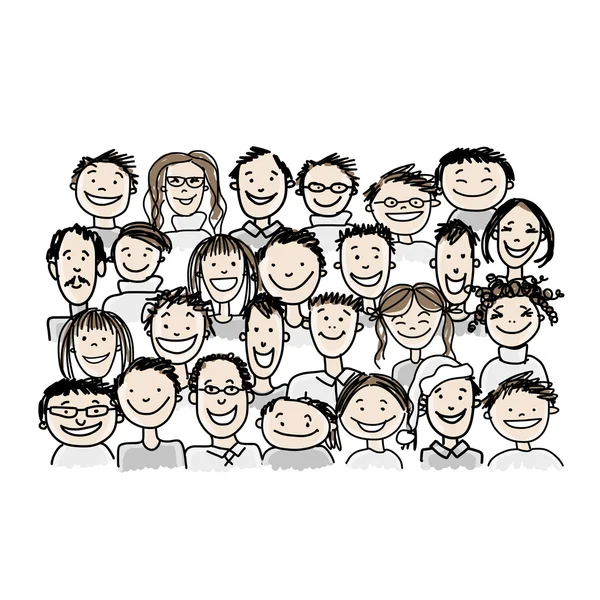 Group of people, sketch for your design — Stock Vector