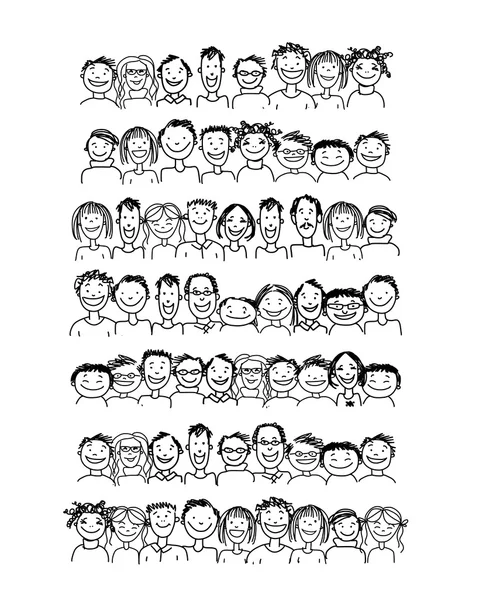 Grupo de personas, boceto para su diseño — Vector de stock