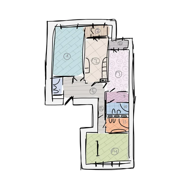 Wohnungsgrundriss ohne Möbel, Skizze für Ihren Entwurf — Stockvektor