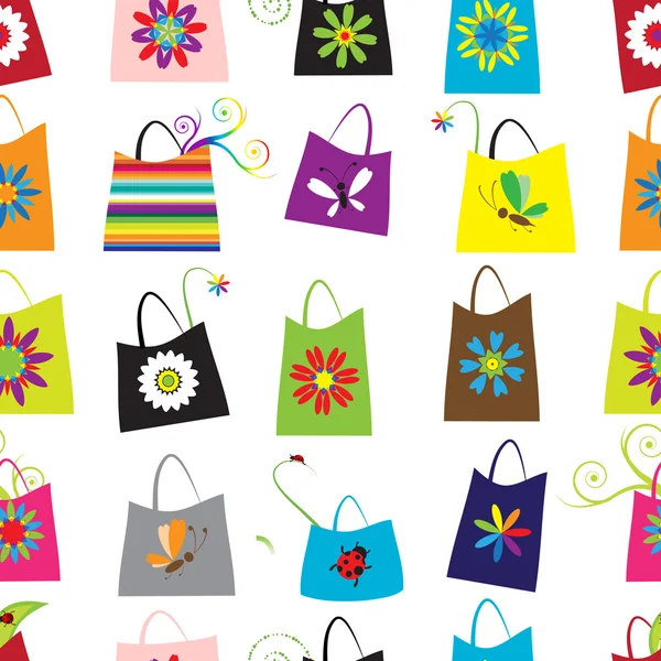 Floral shopping bags, seamless pattern for your design — Stock Vector