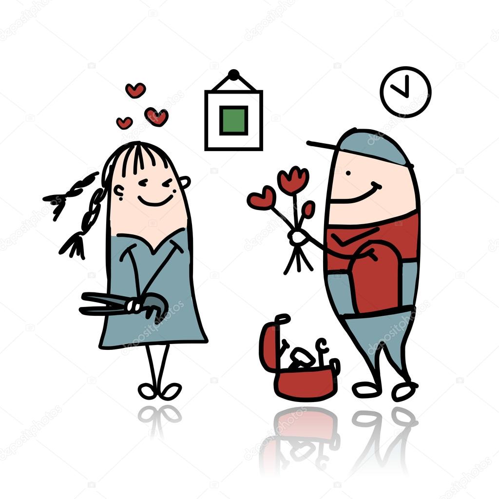 Woman And Repairman Sketch For Your Design Stock Vector Image By C Kudryashka 6324