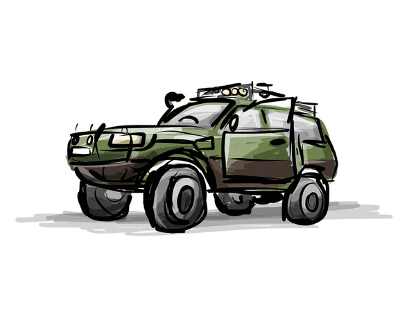 Ayarlanmış jeep, tasarımınız için kroki — Stok Vektör