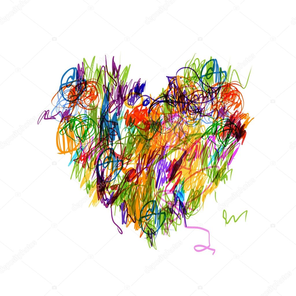 Disegno per il vostro disegno a matita colorata cuore forma — Vettoriale Stock