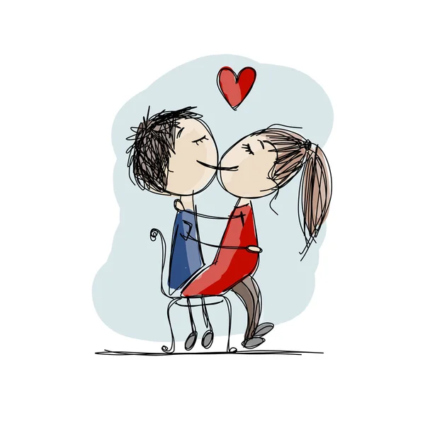 Pareja enamorada besándose, boceto de San Valentín para tu diseño — Vector de stock