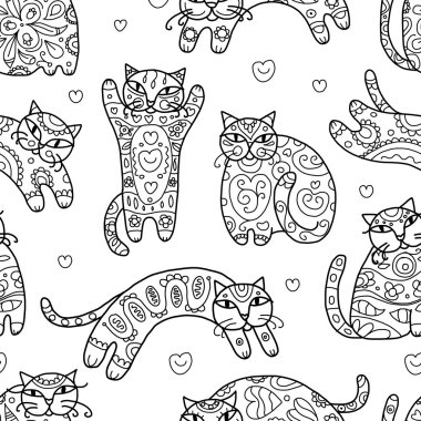 Çiçek süsleme, tasarımınız için seamless modeli ile sanat cats