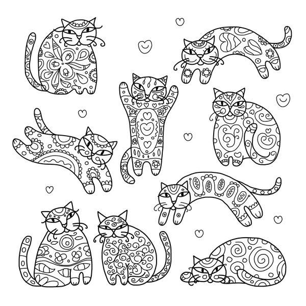 Art macskák-val a design virág dísz — Stock Vector