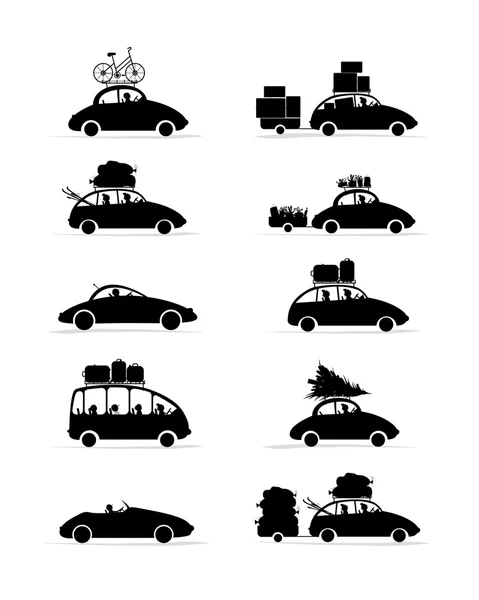 Ensemble de différentes voitures rouges avec bagages pour votre conception — Image vectorielle