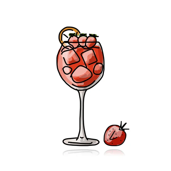 Cocktail with strawberry, sketch for your design — Stock Vector