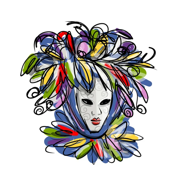 Maschera veneziana, schizzo per il vostro design — Vettoriale Stock