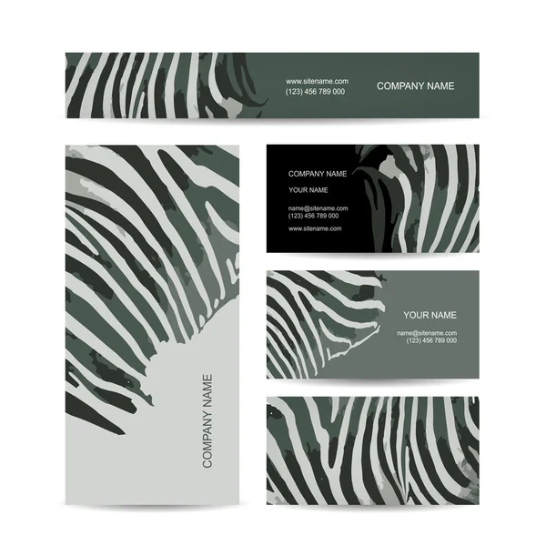 Set di biglietti da visita creativi astratti, design di stampa zebra — Vettoriale Stock