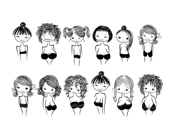 Girls in bras, sketch for your design — Stock Vector